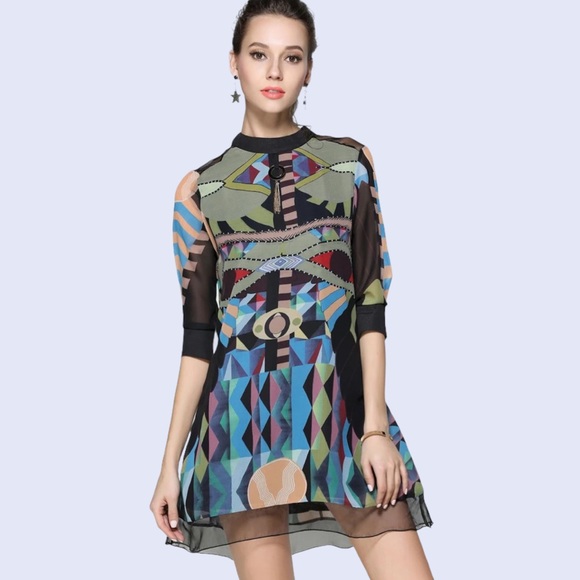 SOLD- ⭐HOST PICK- QIAN MO GE- VINTAGE BOHEMIAN PRINT CHIFFON DRESS-ORIENTAL P… - Picture 6 of 16